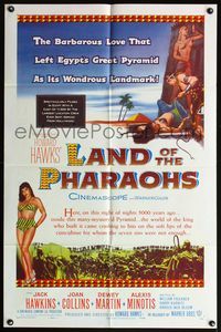 5d399 LAND OF THE PHARAOHS 1sh R59 Howard Hawks directed, sexy Egyptian Joan Collins!