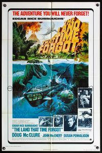 5d400 LAND THAT TIME FORGOT 1sh '75 Edgar Rice Burroughs, Akimoto dinosaur art!