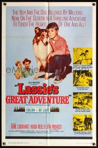 5d408 LASSIE'S GREAT ADVENTURE 1sh '63 most classic Collie dog & boy in hot air balloon!