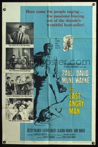 5d409 LAST ANGRY MAN 1sh '59 Paul Muni is a dedicated doctor from the slums exploited by TV!