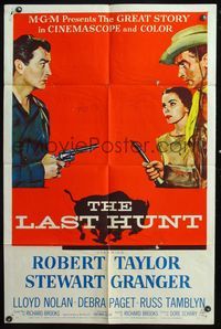 5d416 LAST HUNT 1sh '56 artwork of Robert Taylor, Stewart Granger, Debra Paget!