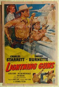 5d423 LIGHTNING GUNS style A 1sh '50 Charles Starrett as the Durango Kid, Smiley Burnette!