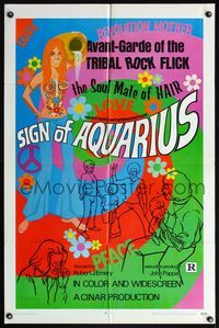 5d435 SIGN OF AQUARIUS 1sh '70 Newell Clevenger art of hot-blooded hippies & drugs!