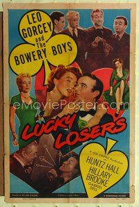 5d440 LUCKY LOSERS 1sh '50 Leo Gorcey, Huntz Hall, Bowery Boys, pretty Hillary Brooke!