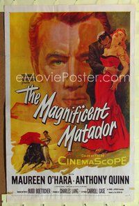 5d452 MAGNIFICENT MATADOR 1sh '55 Budd Boetticher, Anthony Quinn, wonderful bullfighting artwork!