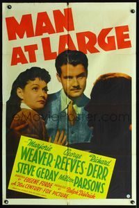 5d464 MAN AT LARGE 1sh '41 FBI agent George Reeves gets Marjorie Weaver & stops German spies!