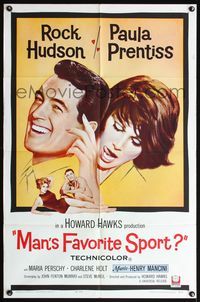 5d472 MAN'S FAVORITE SPORT 1sh '64 fake fishing expert Rock Hudson falls in love w/Paula Prentiss!