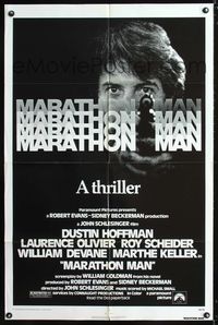 5d475 MARATHON MAN 1sh '76 cool image of Dustin Hoffman, John Schlesinger classic thriller!