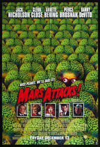 5d483 MARS ATTACKS! advance 1sh '96 directed by Tim Burton, great image of many alien brains!