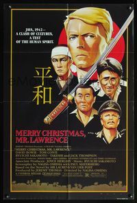 5d486 MERRY CHRISTMAS MR. LAWRENCE 1sh '83 really cool art of David Bowie & cast by Makhi!