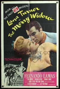 5d487 MERRY WIDOW 1sh '52 romantic close up image of sexy Lana Turner & Fernando Lamas!