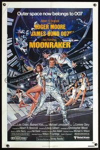 5d495 MOONRAKER 1sh '79 art of Roger Moore as James Bond & sexy babes by Gouzee!