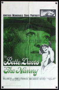 5d510 NANNY 1sh '65 creepy close up portrait of Bette Davis, Hammer horror!