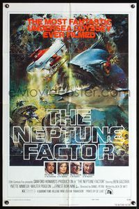 5d513 NEPTUNE FACTOR teaser 1sh '73 great sci-fi art of giant fish & sea monster by John Berkey!