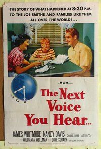 5d521 NEXT VOICE YOU HEAR 1sh '50 James Whitmore, Nancy Davis & God on the radio!