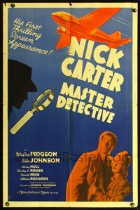 5d522 NICK CARTER MASTER DETECTIVE 1sh '39 Walter Pidgeon, Rita Johnson, Henry Hull, pulp thriller!