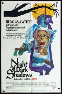 5d526 NIGHT OF DARK SHADOWS 1sh '71 wild freaky art of the woman hung as a witch 200 years ago!