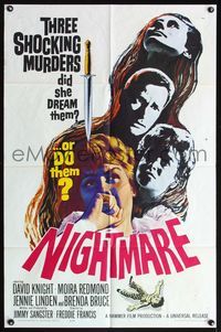 5d532 NIGHTMARE 1sh '64 David Knight & Moira Redmond in English Hammer horror!