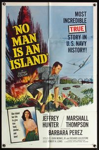 5d535 NO MAN IS AN ISLAND 1sh '62 U.S. Navy sailor Jeffrey Hunter fought in Guam by himself!