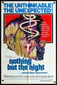 5d540 NOTHING BUT THE NIGHT 1sh '74 Christopher Lee, really wild artwork of girl's split head!