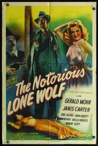 5d543 NOTORIOUS LONE WOLF 1sh '46 can Gerald Mohr save Janis Carter, who only has minutes to live!