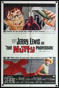 5d548 NUTTY PROFESSOR 1sh '63 wacky scientist Jerry Lewis, sexy Stella Stevens!