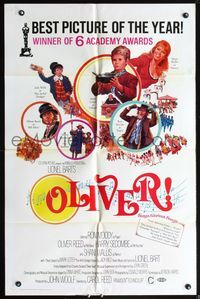 5d555 OLIVER AA style 1sh '69 Charles Dickens, Mark Lester, Shani Wallis, Carol Reed, Terpning art!