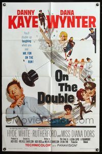 5d558 ON THE DOUBLE 1sh '61 great art of wacky Danny Kaye & sexy Diana Dors!