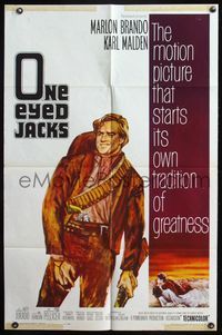 5d560 ONE EYED JACKS 1sh '61 great artwork of star & director Marlon Brando with gun & bandolier!