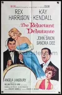 5d648 RELUCTANT DEBUTANTE 1sh '58 artwork of Rex Harrison & sexiest grown up Sandra Dee!