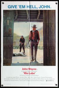 5d658 RIO LOBO 1sh '71 Howard Hawks, Give 'em Hell, John Wayne, great cowboy image!