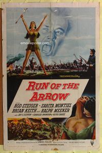 5d672 RUN OF THE ARROW 1sh '57 Sam Fuller, Rod Steiger, cool sexy artwork of Native American!