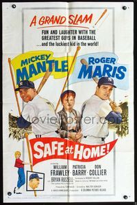 5d676 SAFE AT HOME 1sh '62 Mickey Mantle, Roger Maris, New York Yankees baseball, a grand slam!