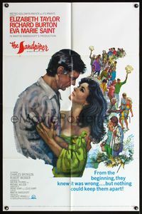 5d679 SANDPIPER 1sh '65 Howard artwork of sexy Elizabeth Taylor & Richard Burton!