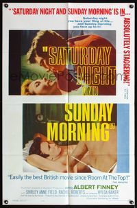 5d681 SATURDAY NIGHT & SUNDAY MORNING 1sh '61 close-up of Albert Finney & Shirley Anne Field!