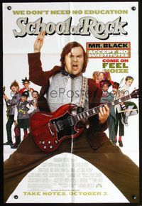 5d685 SCHOOL OF ROCK DS advance 1sh '03 great close image of teacher Jack Black playing guitar!