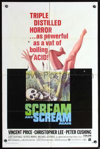 5d686 SCREAM & SCREAM AGAIN 1sh '70 Vincent Price, wild art of girl in a vat of boiling acid!