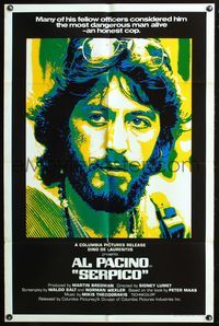 5d700 SERPICO int'l 1sh '74 cool close up image of Al Pacino, Sidney Lumet crime classic!