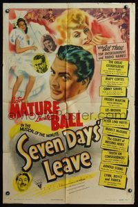 5d708 SEVEN DAYS' LEAVE 1sh '42 artwork of Lucille Ball, Victor Mature & top radio entertainers!