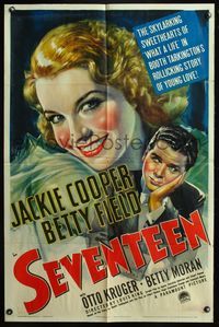 5d714 SEVENTEEN style A 1sh '40 close-up artwork of Jackie Cooper & pretty smiling Betty Field!