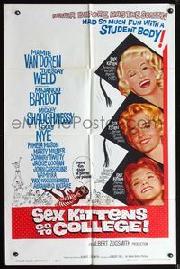 5d716 SEX KITTENS GO TO COLLEGE 1sh '60 sexiest art of Mamie Van Doren, Tuesday Weld & Bardot!