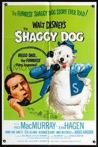 5d718 SHAGGY DOG 1sh R67 Disney, Fred MacMurray, sheep dog fantasy, great wacky art!