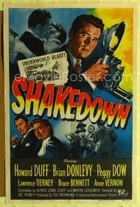 5d720 SHAKEDOWN 1sh '50 Howard Duff, Brian Donlevy, Peggy Dow, great film noir art!