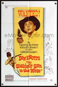 5d722 SHAKIEST GUN IN THE WEST 1sh '68 Barbara Rhoades with rifle, Don Knotts on wanted poster!