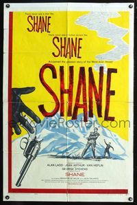 5d724 SHANE 1sh R59 most classic western, Alan Ladd, Jean Arthur, Van Heflin, Brandon De Wilde