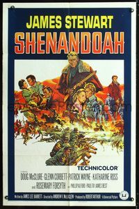 5d728 SHENANDOAH 1sh '65 James Stewart, Civil War, cool artwork of cast, battle scenes!