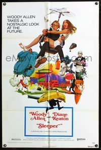 5d749 SLEEPER 1sh '74 Woody Allen, Diane Keaton, wacky futuristic sci-fi comedy art by McGinnis!