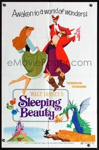 5d751 SLEEPING BEAUTY style B 1sh R70 Walt Disney cartoon classic, art of animals in clothes!