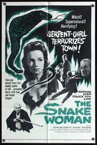 5d753 SNAKE WOMAN 1sh '61 sexy serpent-girl Susan Travers terrorizes town, cool art!