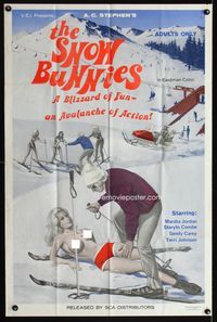 5d754 SNOW BUNNIES 1sh '70 written by Ed Wood, great art of super sexy nearly nude skiers!